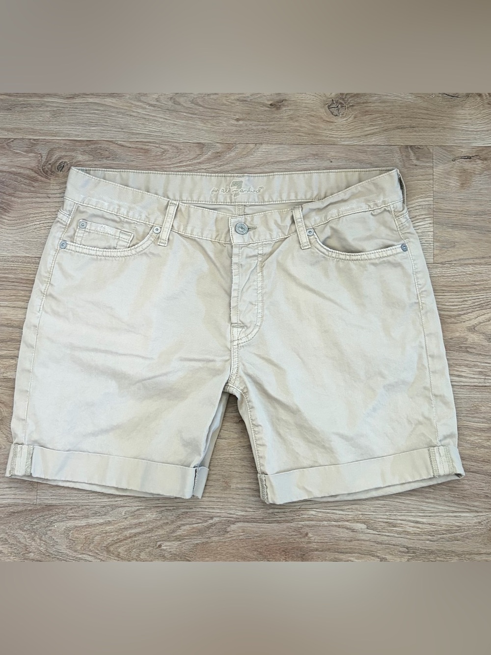 7 For All Mankind Womens Light Beige Flat Front Chino Shorts Sz 29 Waist